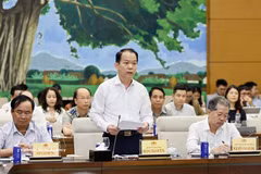 Le ministre de la Justice, Hoang Thanh Tung, présente le rapport de synthèse sur le projet de loi sur le développement urbain. Photo: VNA