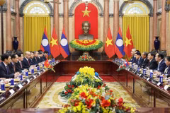Entrevue entre le président Luong Cuong et le dirigeant lao Thongloun Sisoulith. Photo: VNA