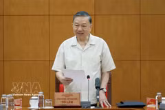 Le secrétaire général du Parti et président de la République, Tô Lâm s'exprime à la séance de travail. Photo: VNA