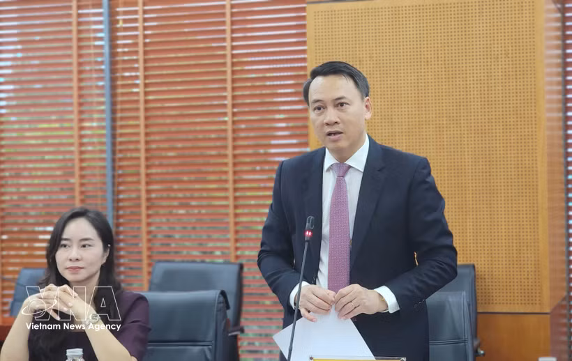 Doan Duc Hao, directeur du Département des affaires de la jeunesse et de l'égalité des sexes du ministère de l’Intérieur, s'exprime à la séance de travail avec la délégation sud-coréenne. Photo: VNA