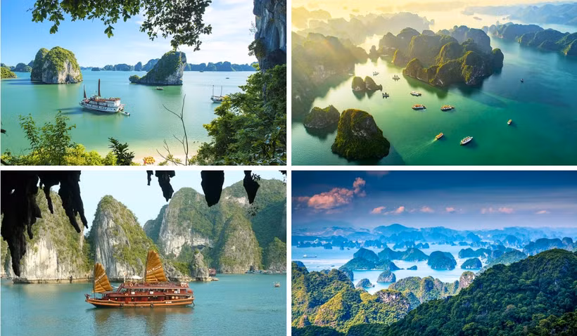 La baie de Ha Long est célèbre pour ses milliers de montagnes karstiques calcaires qui parsèment les eaux vertes et tranquilles