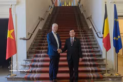 Le président de la Commission de la défense, de la sécurité et des relations extérieures de l'Assemblée nationale, Le Tan Toi, rend une visite de courtoisie au premier vice-président du Sénat de Belgique, Andries Gryffroy. Photo : VNA