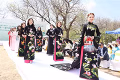 Des "ao dai" lors du défilé. Photo: VNA