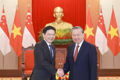 Le secrétaire général du Parti communiste du Vietnam (PCV), Tô Lâm (droite), et le Premier ministre de Singapour, Lawrence Wong. Photo: VNA