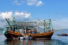 Les gardes-frontières de Da Nang vérifient les documents de départ de bateaux de pêche. Photo : VNA