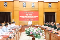 Tran Cam Tu, permanent du Secrétariat, préside la conférence. Photo : VNA