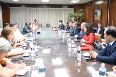 Séance de travail entre la délégation vietnamienne et le ministre cubain du Commerce extérieur et de l’Investissement étranger, Oscar Pérez-Oliva Fraga. Photo: VNA