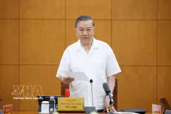 Le secrétaire général du Parti et président de la République, To Lam, s'exprime lors de la réunion. Photo: VNA