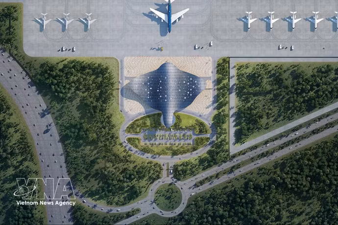 Vue architecturale du terminal VIP. Les infrastructures aéroportuaires de Phu Quoc se préparent à accueillir l’APEC 2027. Photo: VNA